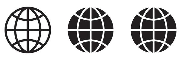 Three Black Globe Icons Minimalist Design Variations vector