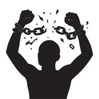 A silhouette of a man with chains around his hands vector