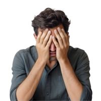 Worried man expressing deep anxiety in a studio setting emotional portrait capturing inner struggle png
