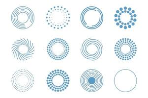 illustration of diverse blue circular design elements on a clean white background. vector