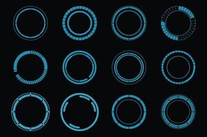 Futuristic blue circle designs displaying progress bars and ui elements for digital interfaces vector