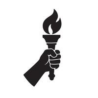 A hand holding a torch with a flame in it vector