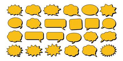 Collection of yellow speech bubbles of various shapes on white background for communication. vector