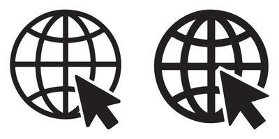 Black and White Globe Icon with Cursor Click internet vector