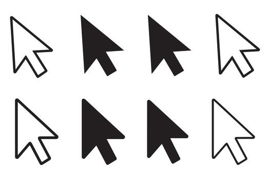 Modern set of simple black and white computer mouse cursor arrow icons vector
