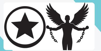 A black and white image of a man with wings and a star vector