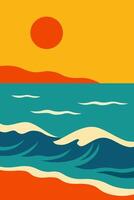Bold Minimalist Ocean Waves with Retro Sunset vector