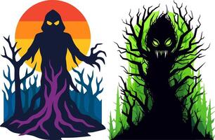 Ethereal ghostly entity emerges from an enchanted mystical forest in magical surroundings vector