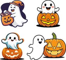 Happy ghost with pumpkin illustration vector