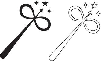 two black and white drawings of a wand and a star vector