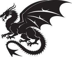 a black dragon with wings spread out on a white background vector