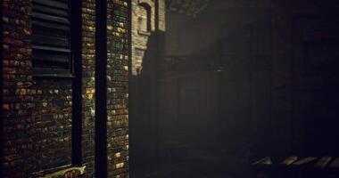 CGI Mysterious alley with brick walls in faint light during twilight hours video