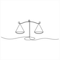 Continuous One Line Drawing of Balance Scale Law and Justice Concept Minimalist vector