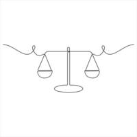 One continuous line drawing of Law Balance Scale and Justice Scale minimalist line art illustration vector