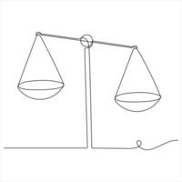 Minimalist continuous Line Art of Law and Justice Balance Scale One Line Drawing vector