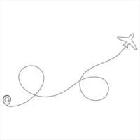 Continuous one line art drawing of flying up airplane path Concept of world travel and international flight vector