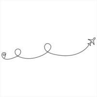 Air plane Flight Path with Destination Marker continuous line drawing vector