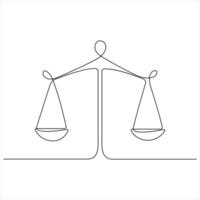 One Continuous Line art drawing of Balance Scale Law and Justice Concept Minimalist vector