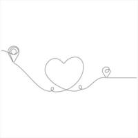 Single continuous line drawing of route Location pointers Travel concept illustration vector