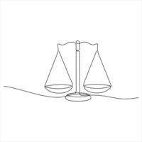 One Continuous Line Drawing of Balance Scale Law and Justice Concept Minimalist vector