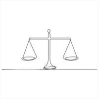 One Continuous Line art drawing of Balance Scale Law and Justice Concept outline style illustration vector