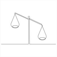 Minimalist continuous Line Art of Law and Justice Balance Scale One Line Drawing isolated illustration vector