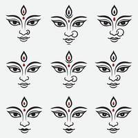 Silhouette Set Illustration of nine faces of goddess durga with simple and minimalistic design vector