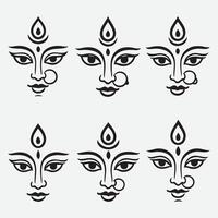 Minimalist illustration of the goddess durga face in a set of six unique designs vector