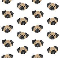 Seamless pattern of hand drawn doodle sketch pug dog face vector