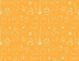 Seamless pattern of hand drawn doodle sketch Halloween elements isolated on backgrounds vector