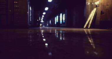 CGI Dimly lit corridor with reflections in a building at night video