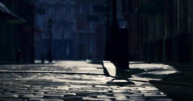 CGI Cobblestone street illuminated by soft morning light in a historic urban area video