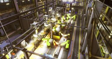 CGI Robotic assembly line operating in a modern manufacturing facility video