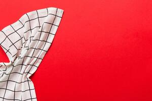 top view white empty kitchen napkin isolated on table background. photo