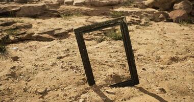 CGI Frame standing alone on dry desert ground captures a surreal moment in nature video