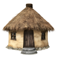 Tribal Style Thatched Hut with Front Door on Transparent Background png