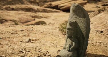 CGI Ancient stone carving in a desert landscape showcasing intricate details video