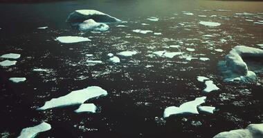 CGI Beautiful floating icebergs in a calm Arctic waterscape at sunrise video