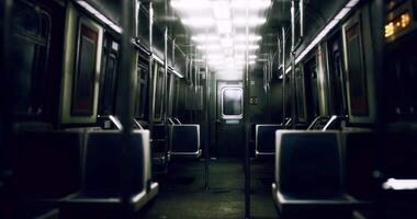 CGI Subway interior with empty seats and dim lighting during late hours video
