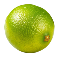 A vibrant green lime glistens with tiny water droplets on a transparent background, freshly picked. png