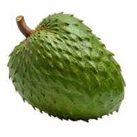 A vibrant green soursop fruit with tiny protrusions is isolated on a transparent backdrop. png