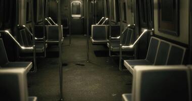 CGI Empty subway train interior at night with dim lighting and clean seats video