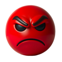 A shiny red sphere conveys a forceful angry expression with furrowed brows and a firm scowl. png
