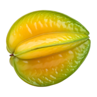 A vibrant and juicy star fruit, with a translucent background, showcases nature's beauty and form. png