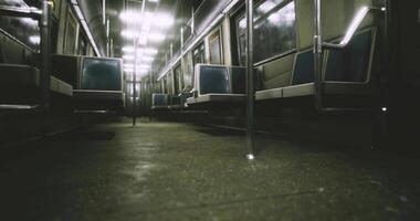 CGI Empty subway train interior in urban setting during off peak hours video