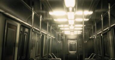 CGI Empty subway train interior during late night hours with dim lighting video