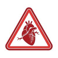 Heart Disease Warning Sign Anatomical Heart Inside Red Triangle Alert Symbol vector