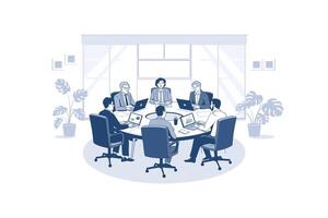 Business Meeting Illustration Team Collaboration, Data Analysis, and Strategy vector