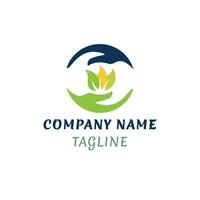 Logo with hands cradling leaves, symbolizing care and growth. vector