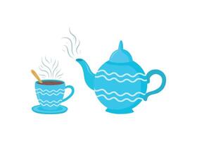 Illustration of a tea cup with a saucer and a teapot. A teapot with a cup on a saucer. illustration of a cup and teapot. illustration vector